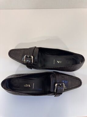 Prada Dark Brown Croc-Embossed Leather Buckle Loafers
